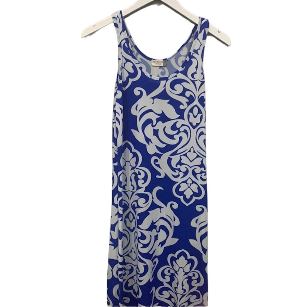 Jon & Anna Blue White Print Full Length Sleeveless Maxi Dress Size Medium